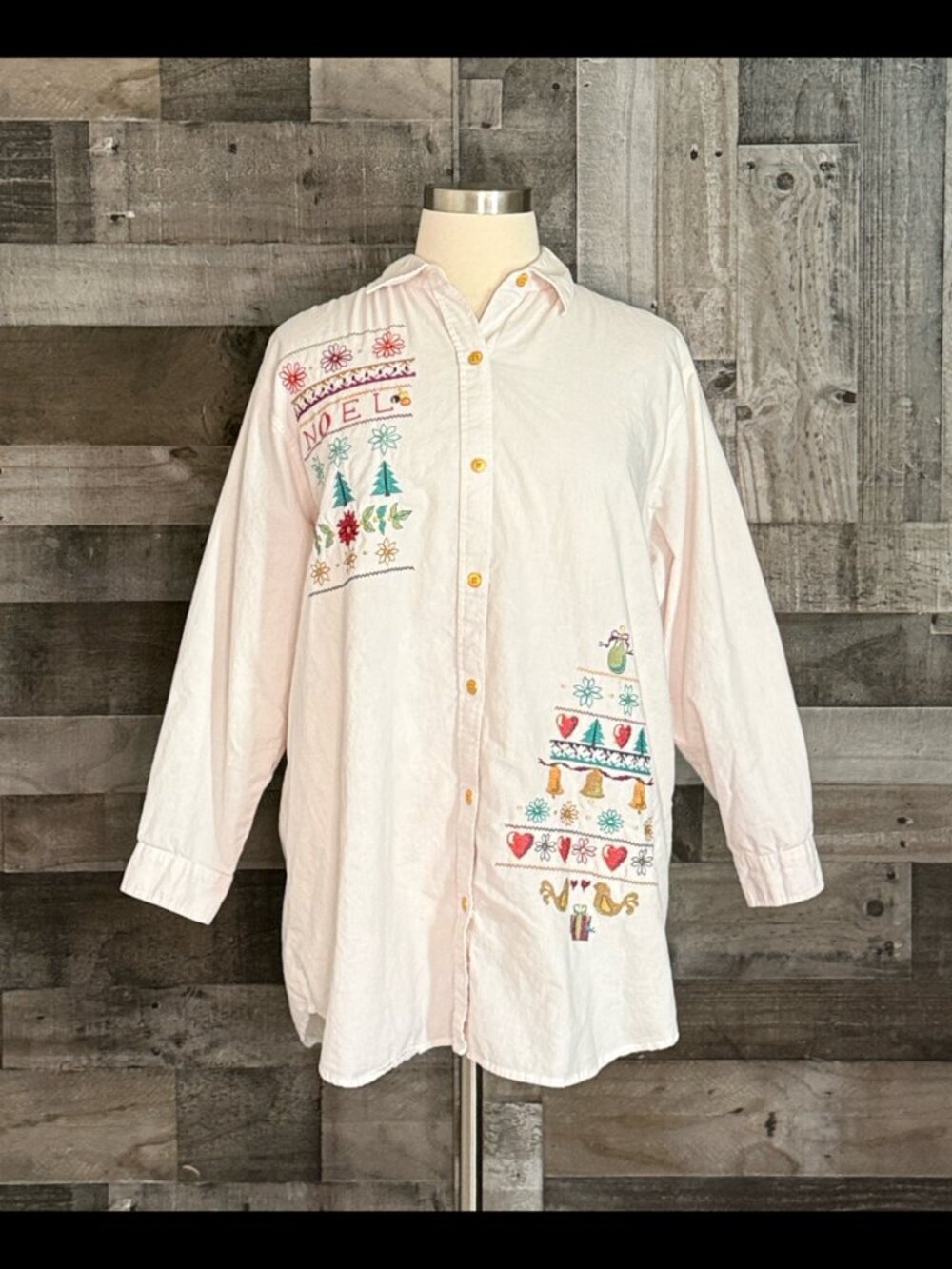 Vintage Y2K holiday button up shirt size 20 cross stitch 12 Days of Christmas